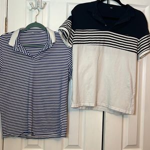 Set of 2 Blue and White Striped Men's Polo Shirts Size Small